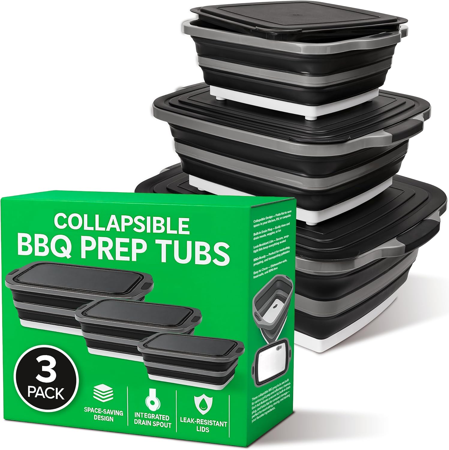Collapsible BBQ Prep Tub Set for Outdoor Cooking and Grilling