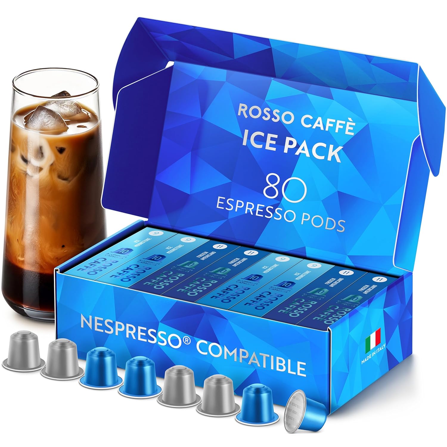 ROSSO CAFFE Espresso Coffee Pods for Nespresso - 80 Capsules