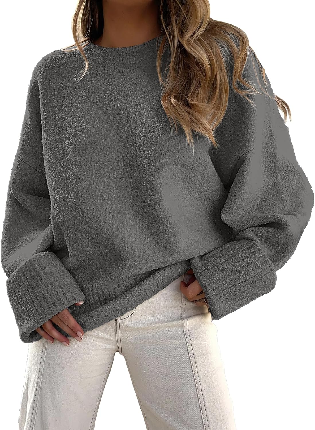 Oversized Women's Fuzzy Knit Sweater for Cozy Fall Outfits