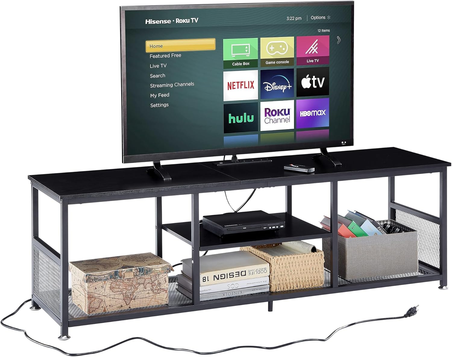 65 TV Stand with Power Outlets & Charging Station