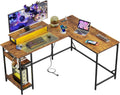 L Shaped Gaming Desk with LED Lights & Power Outlets - Corner Desk