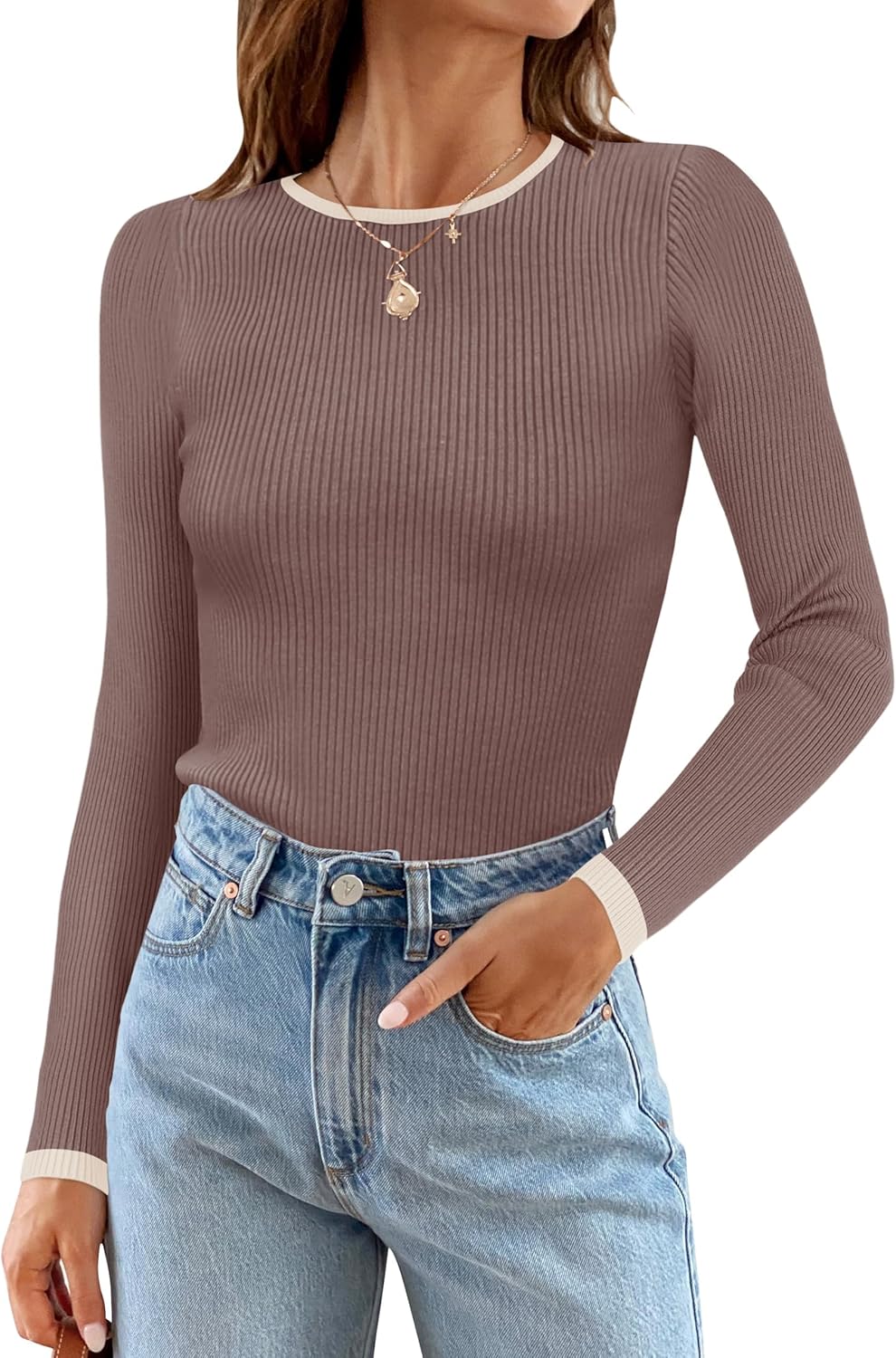 ZESICA Women's Long Sleeve Crewneck Casual Basic Tee Tops