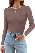 ZESICA Women's Long Sleeve Crewneck Ribbed Knit Slim Fitted Top