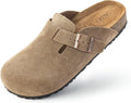 Womens Genuine Suede Clogs Slip-On Buckle Slides - Arch Support