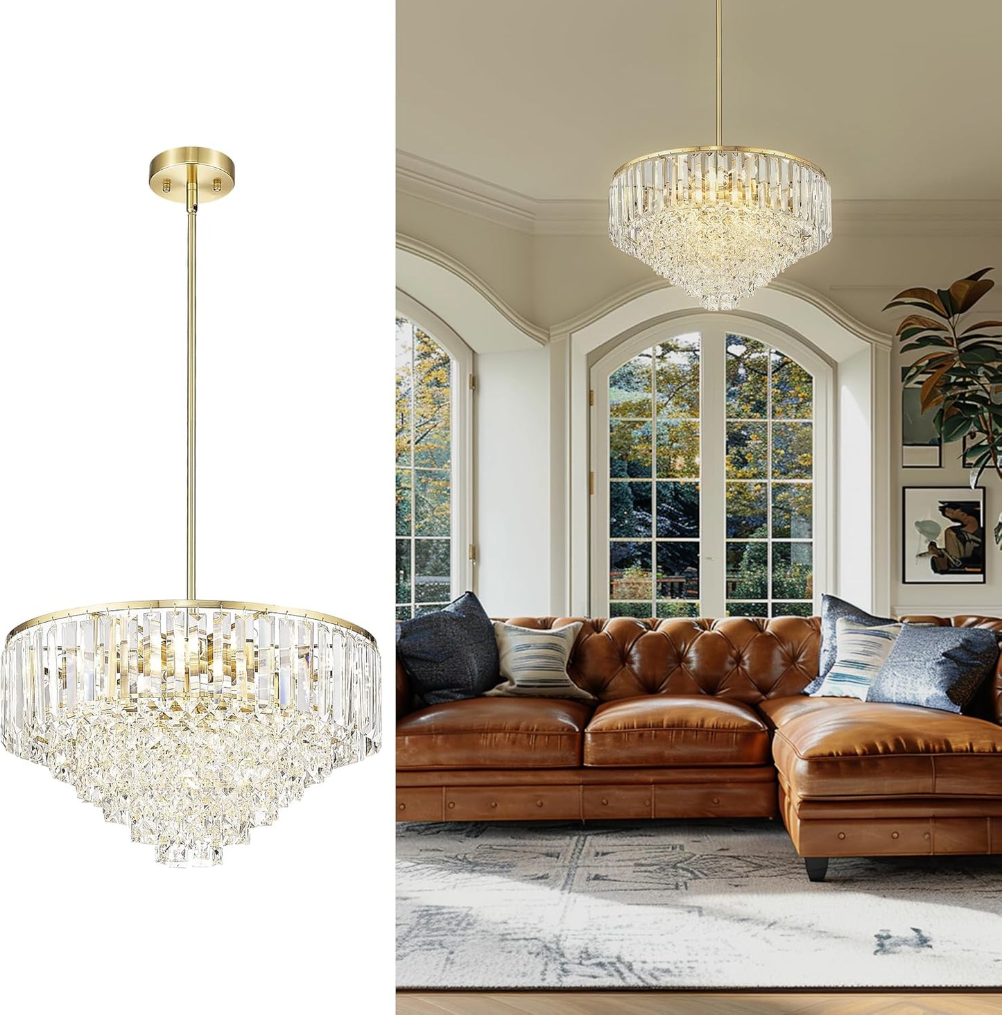 20ft' Gold Crystal Chandelier with 7-Tier Vintage Design