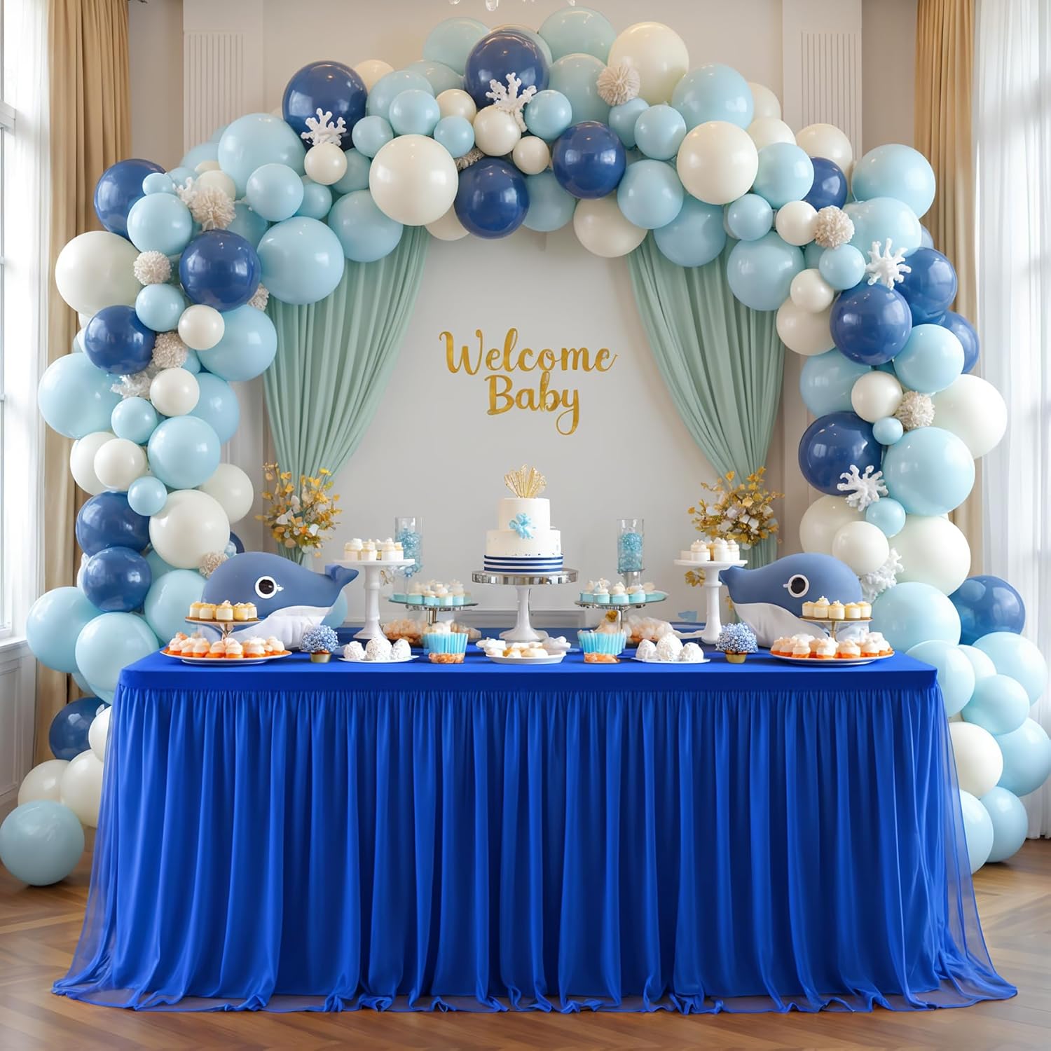 Royal Blue Tulle Tablecloth for 8 Foot Rectangular Tables