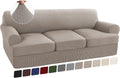 T Cushion 4 Piece Stretch Sofa Slipcovers for 3 Cushion Sofa - Taupe