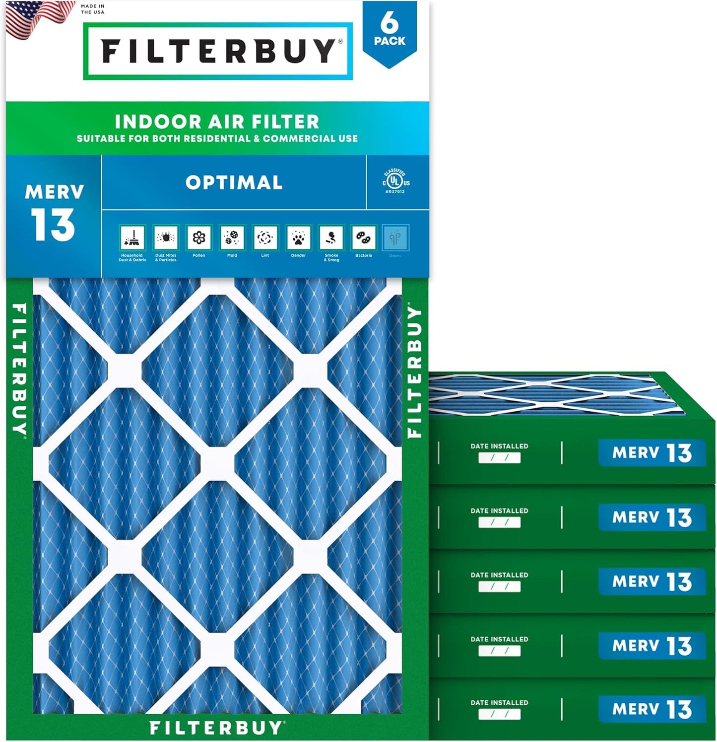 Filterbuy 12x24x2 Air Filter MERV 13 for Smoke & Allergy Defense