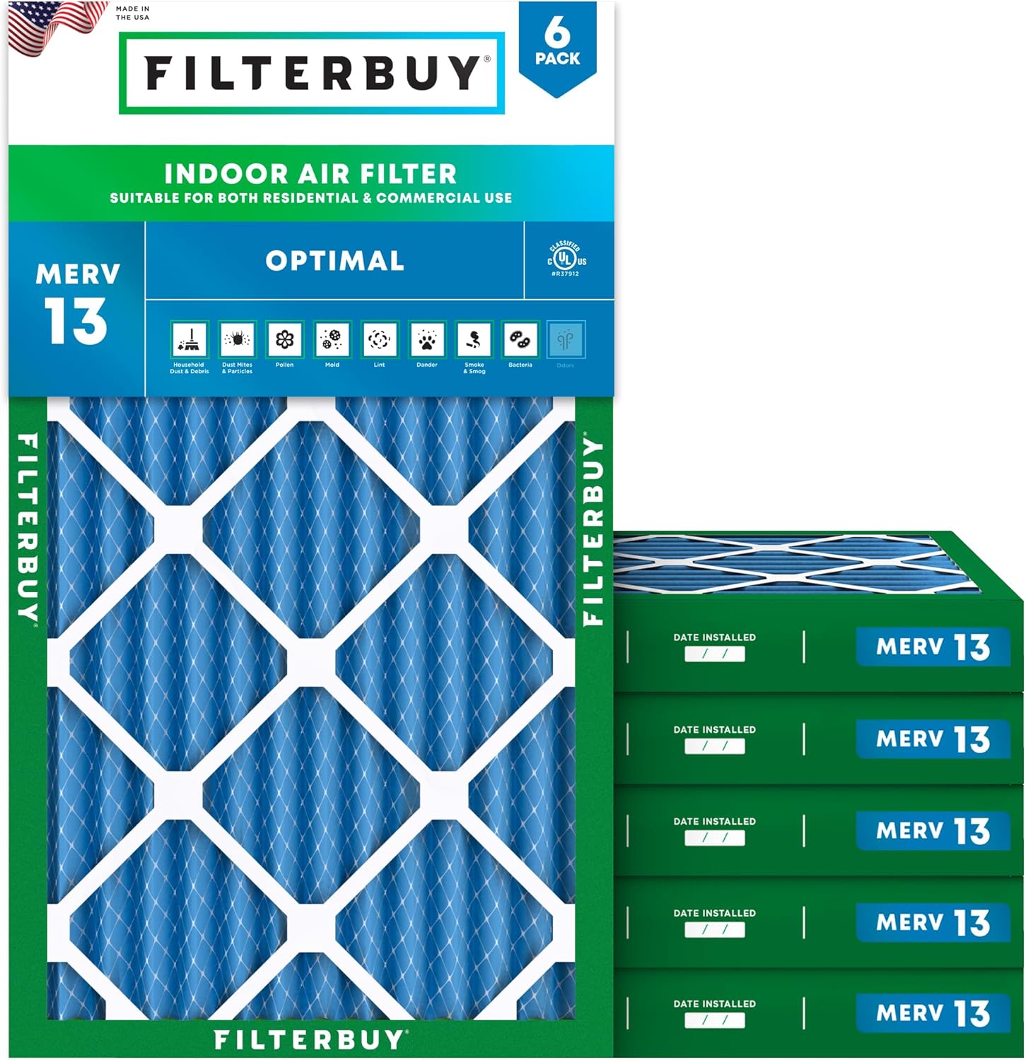 Filterbuy 12x24x2 Air Filter MERV 13 for Smoke & Allergy Defense