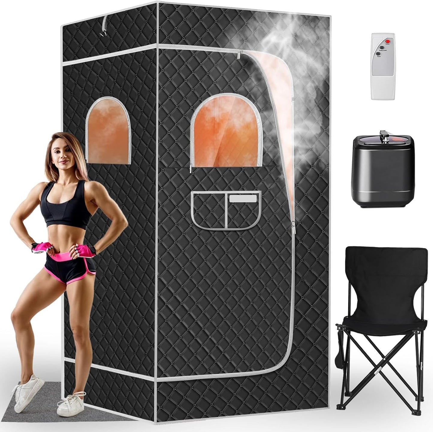 LUMUSO Portable Sauna: 9 Levels, 60 Mins Steam, Remote Control