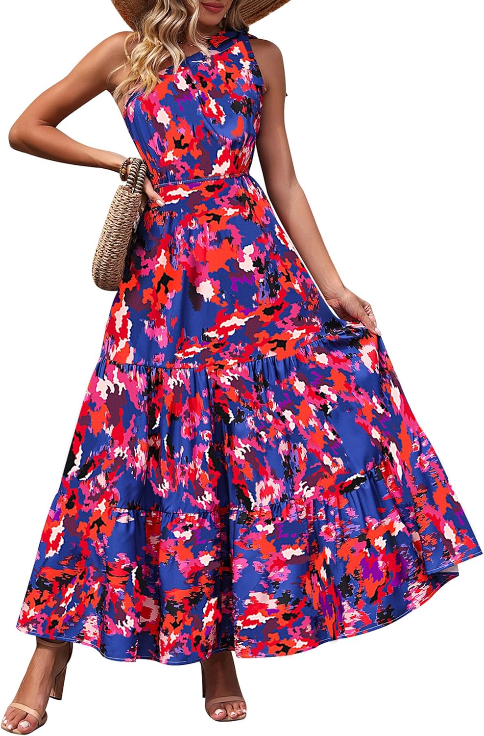 PRETTYGARDEN Women's Summer Floral One Shoulder Maxi Dress