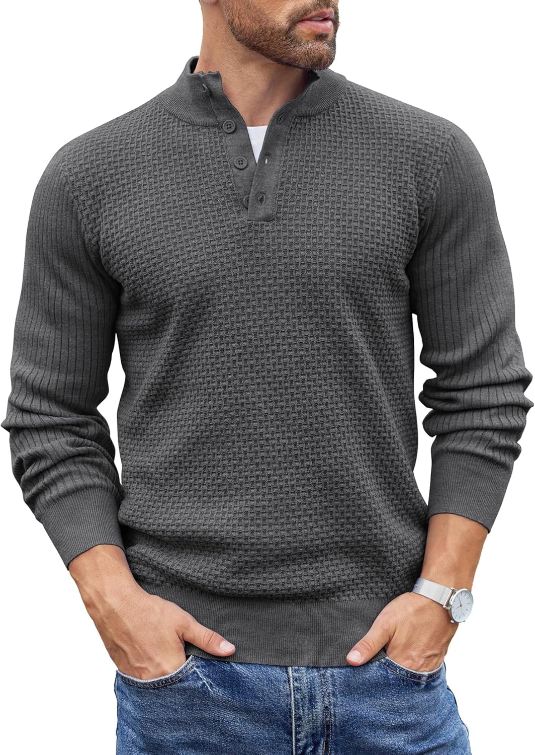 COOFANDY Men's Quarter Button Sweater for Casual Style