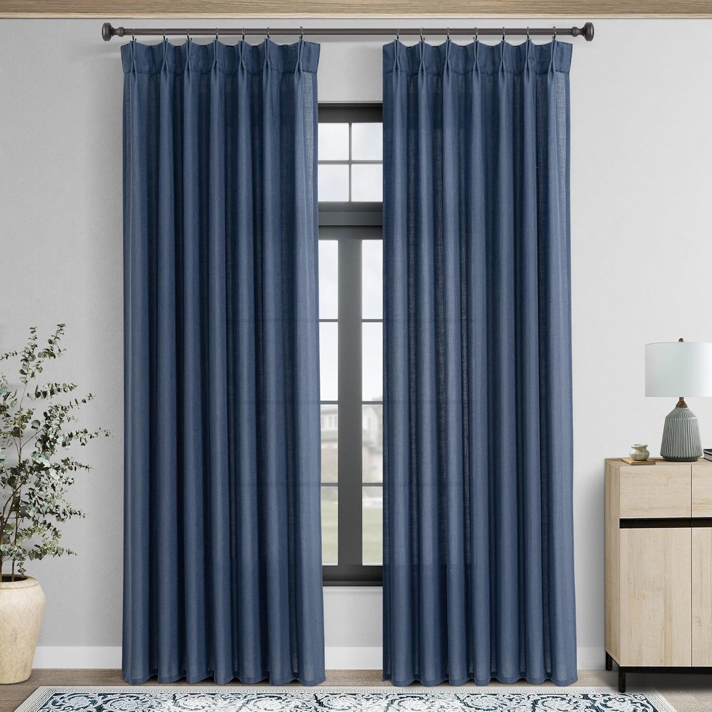 Pinch Pleated Navy Blue Curtains for Living Room 96 in Length