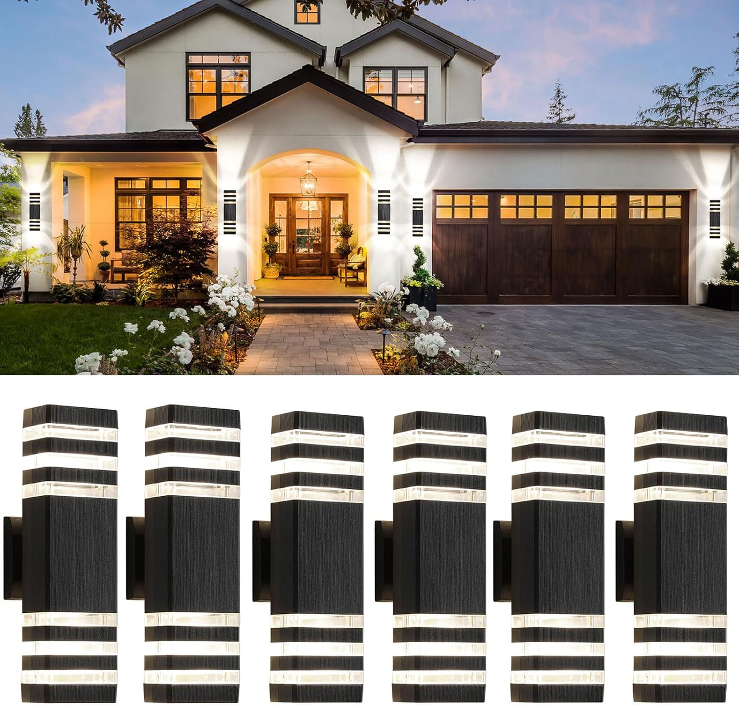 Tewei 6 Pack Up and Down Outdoor Wall Lights for Modern Homes