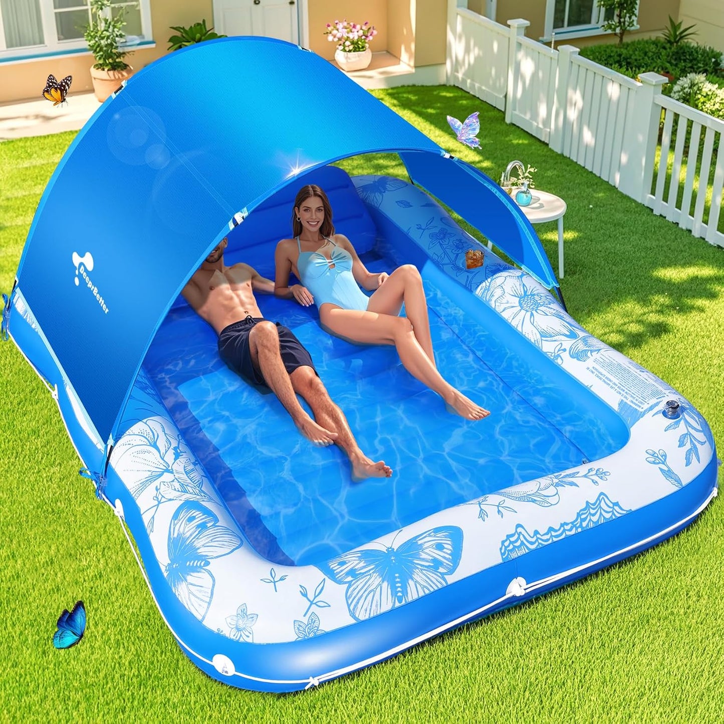 Inflatable Tanning Pool Lounger with Canopy for Ultimate Relaxation