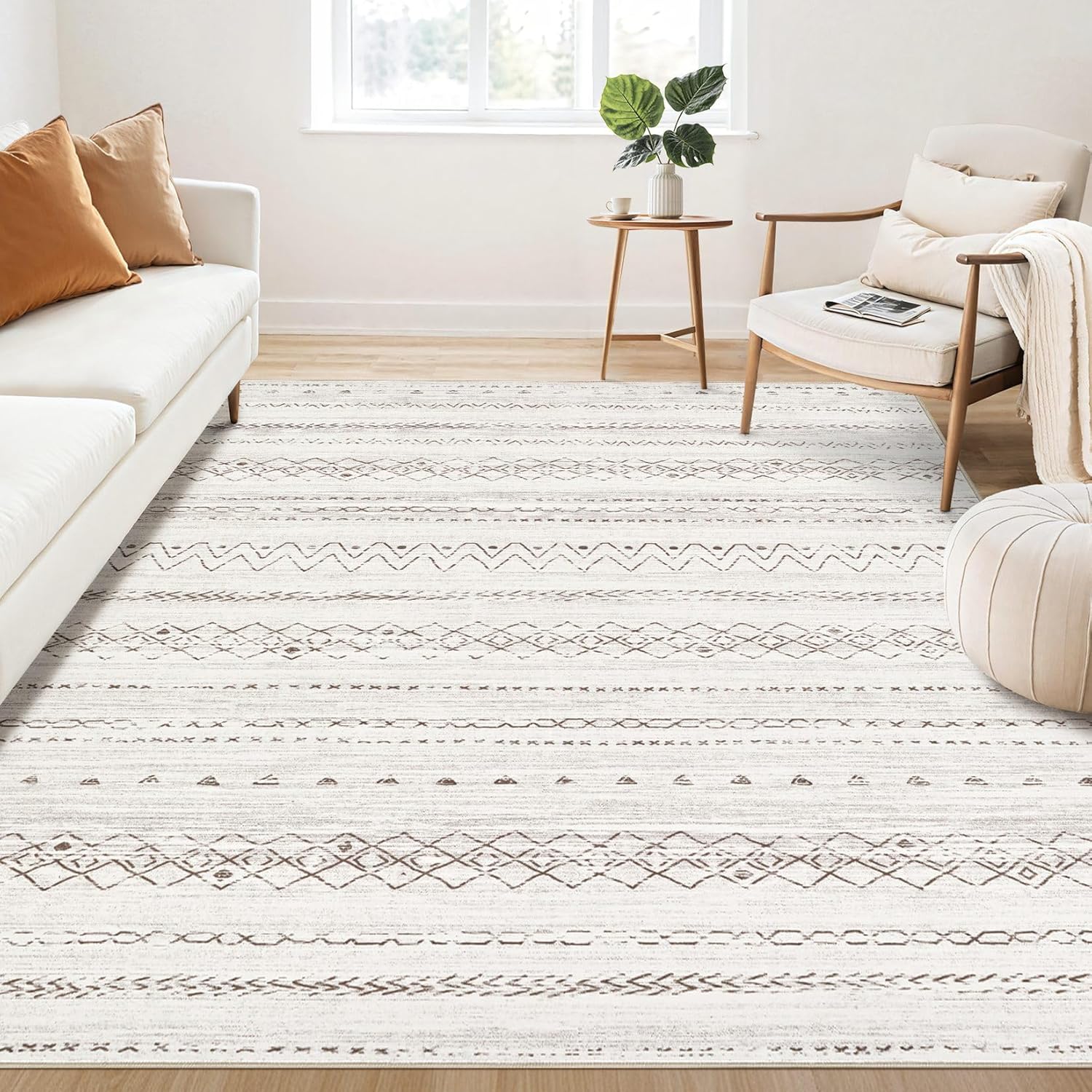 Large Living Room Area Rug 5x7: Soft Boho Moroccan Design