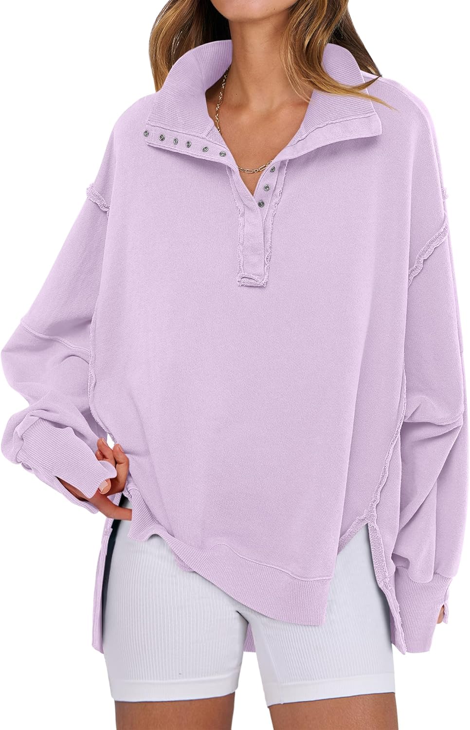 Oversized Casual Button Up Henley Pullover Top for Women