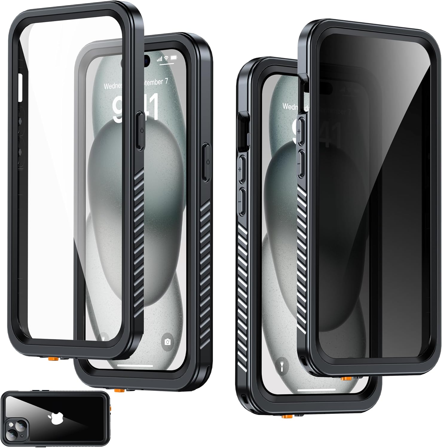 iPhone 15 Case Waterproof with Built-in Privacy Screen Protector