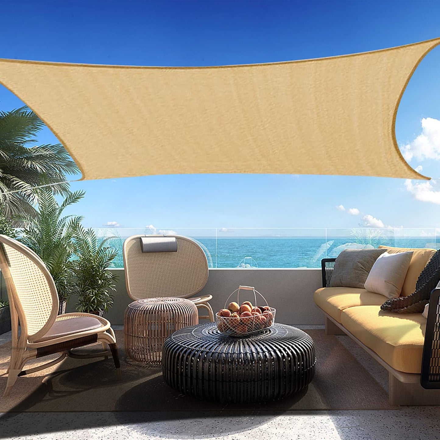 16ft x 16ft Sand Square Sun Shade Sail Canopy for Outdoor Use