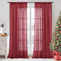 Semi Sheer Burgundy Curtains 80 in Length - Linen Texture Light