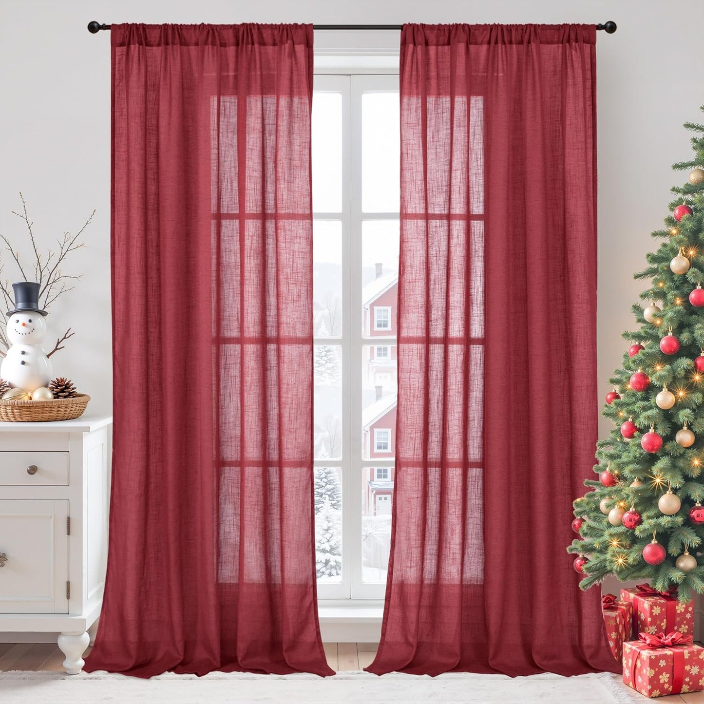 BGment Semi Sheer Burgundy Curtains for Living Room 80 Inch