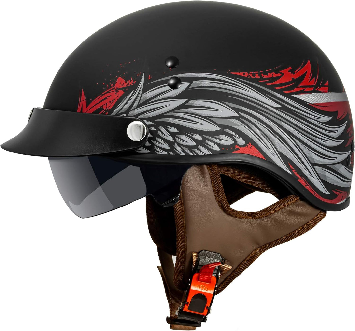 VCAN Cruiser Half Face Motorcycle Helmet with Sun Visor and Peak