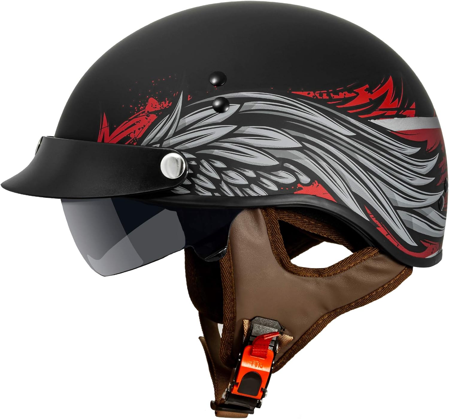 VCAN Cruiser Half Face Motorcycle Helmet with Sun Visor and Peak