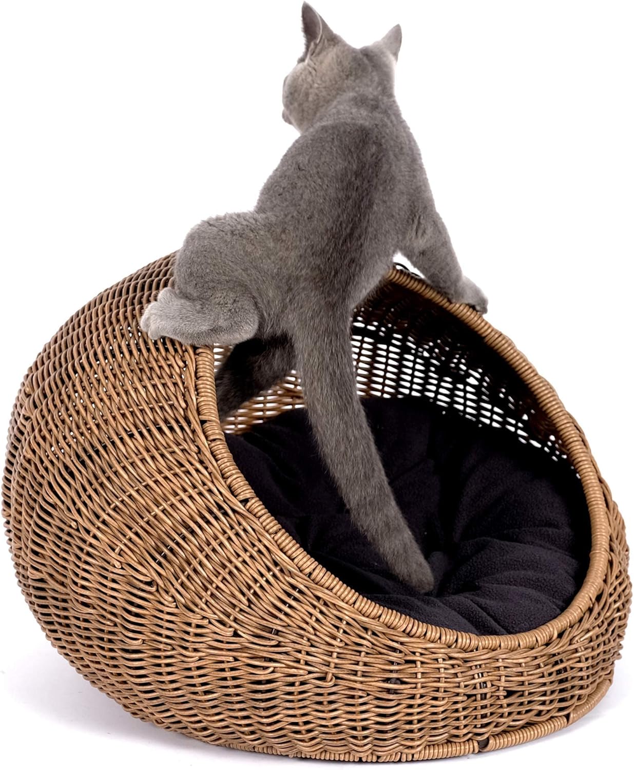 D+GARDEN Wicker Cat Bed Dome for Medium Indoor Cats Comfort