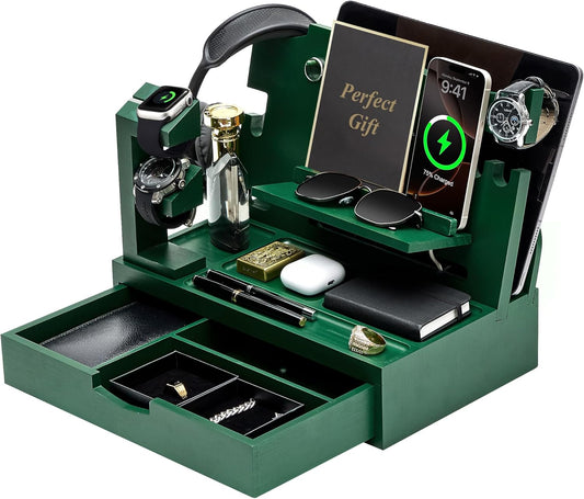 Nightstand Organizer for Men with Large Drawer and Phone Dock