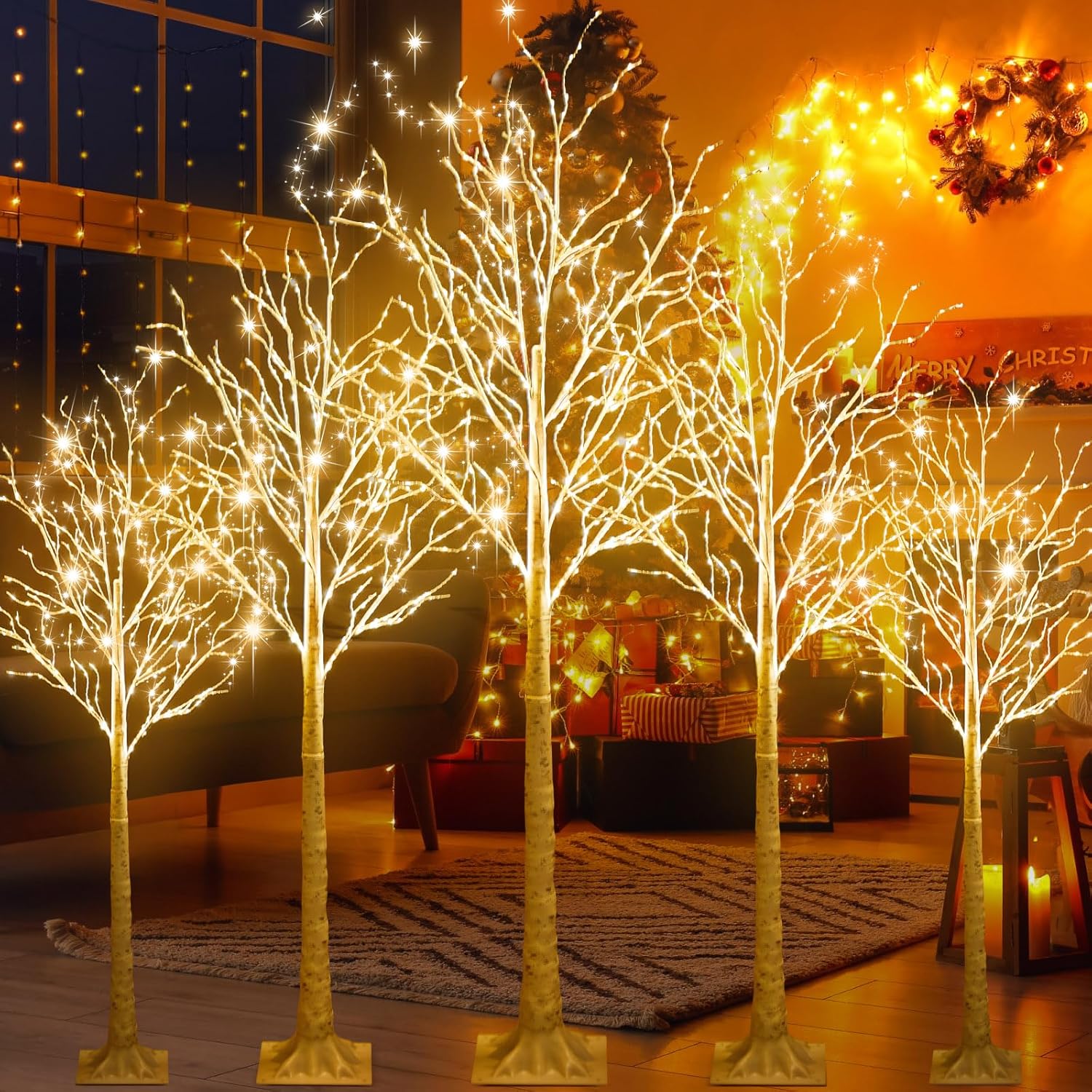 Lighted Birch Tree with 8 Modes for Holiday Decor and More