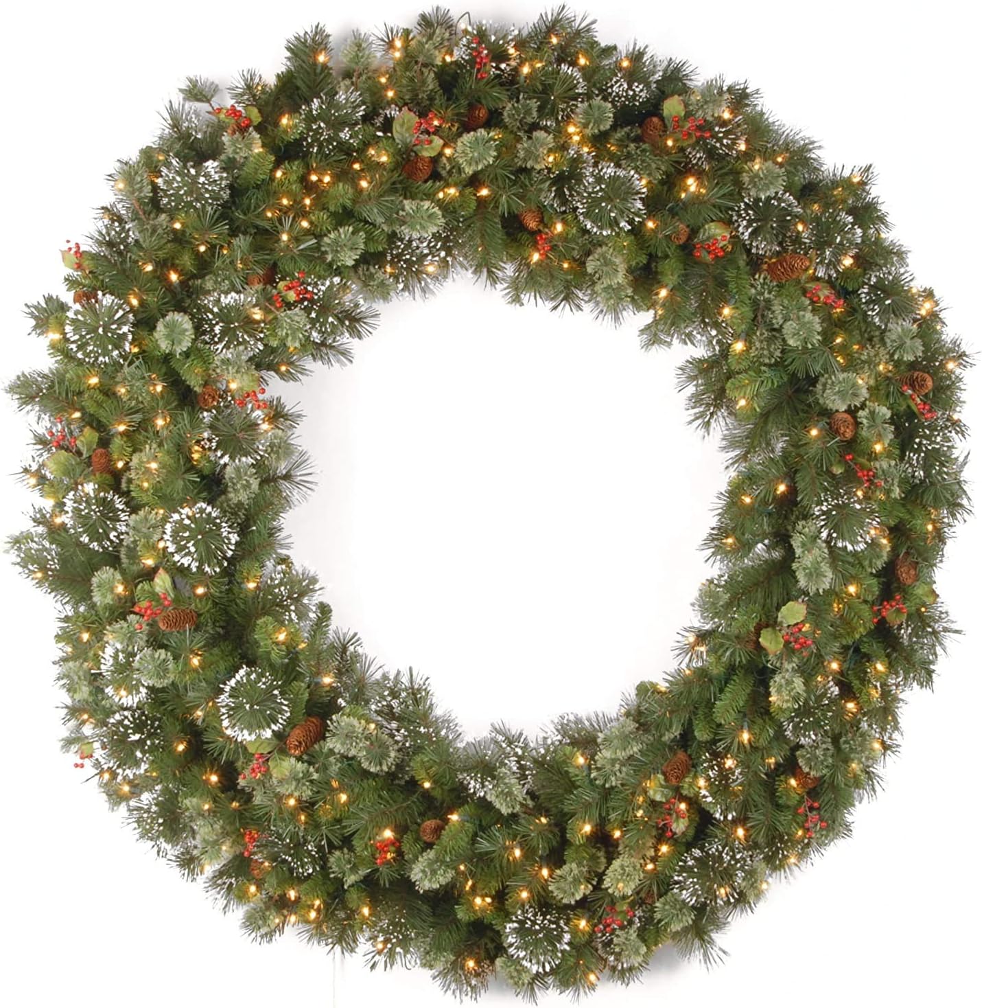 60 in Pre-Lit Flocked Wintry Pine Wreath for Holiday Cheer