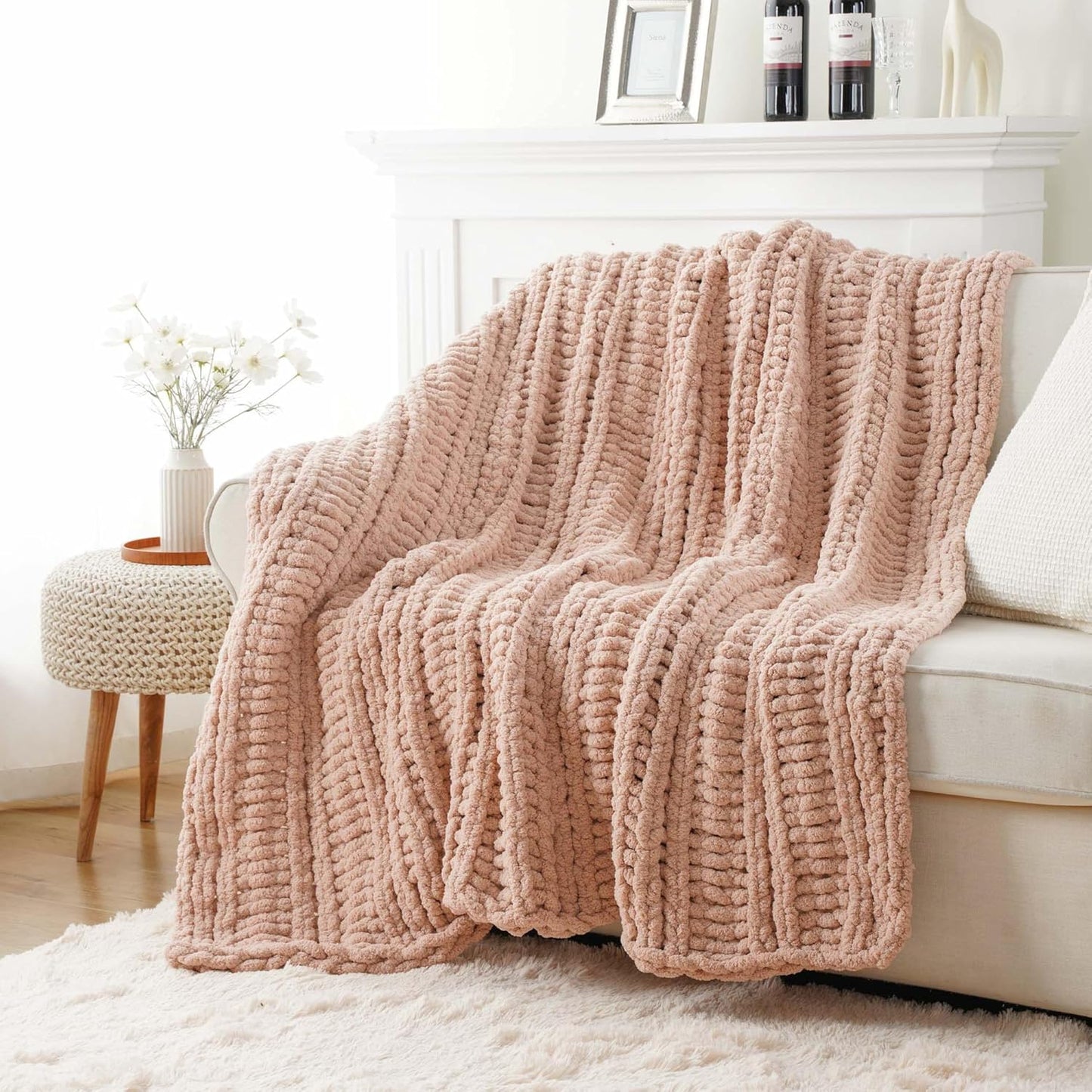 Battilo Chunky Knit Throw Blanket for Couch, Soft Chenille