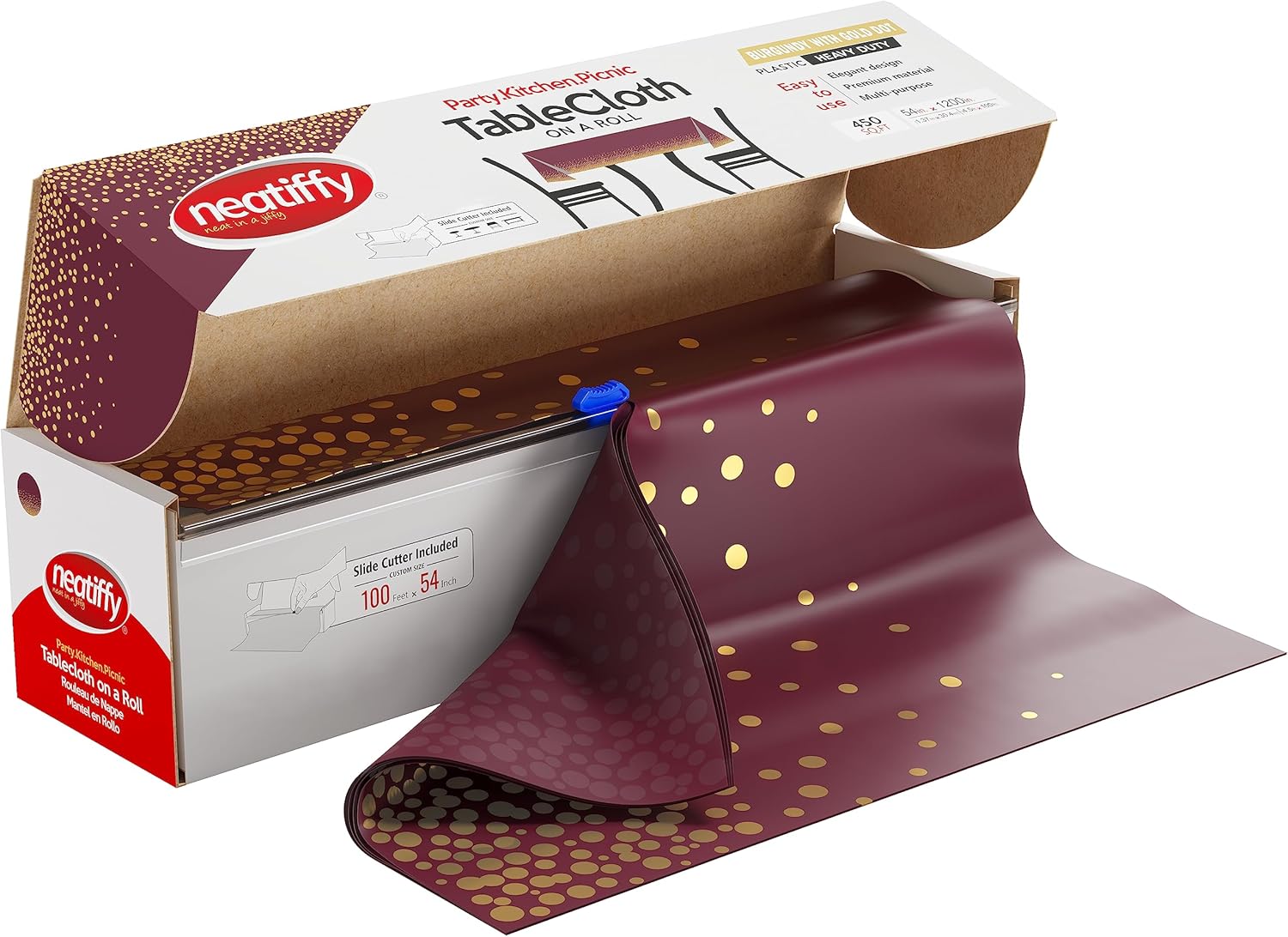 Neatiffy Disposable Plastic Table Cloth Roll with Slide Cutter
