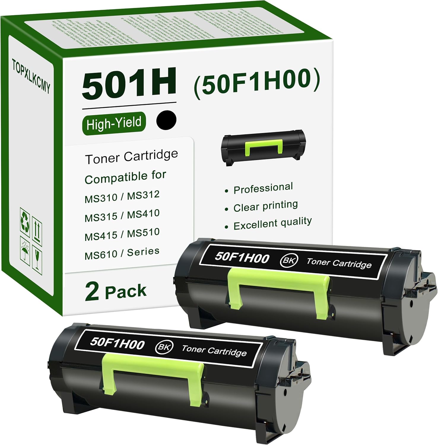 High Yield Black Toner Cartridge 2-Pack for Lexmark Printers