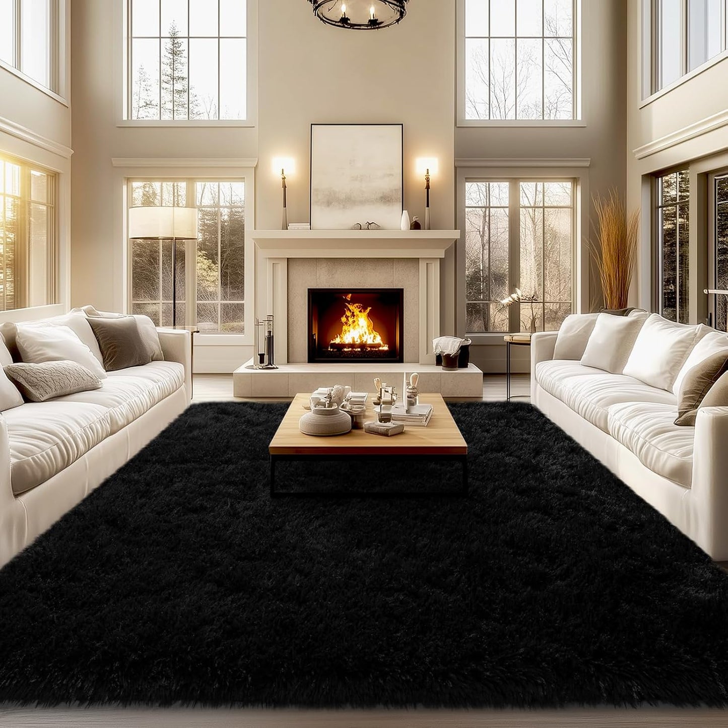 Large Fluffy Black Area Rugs 9x12 for Cozy Living Room Decor