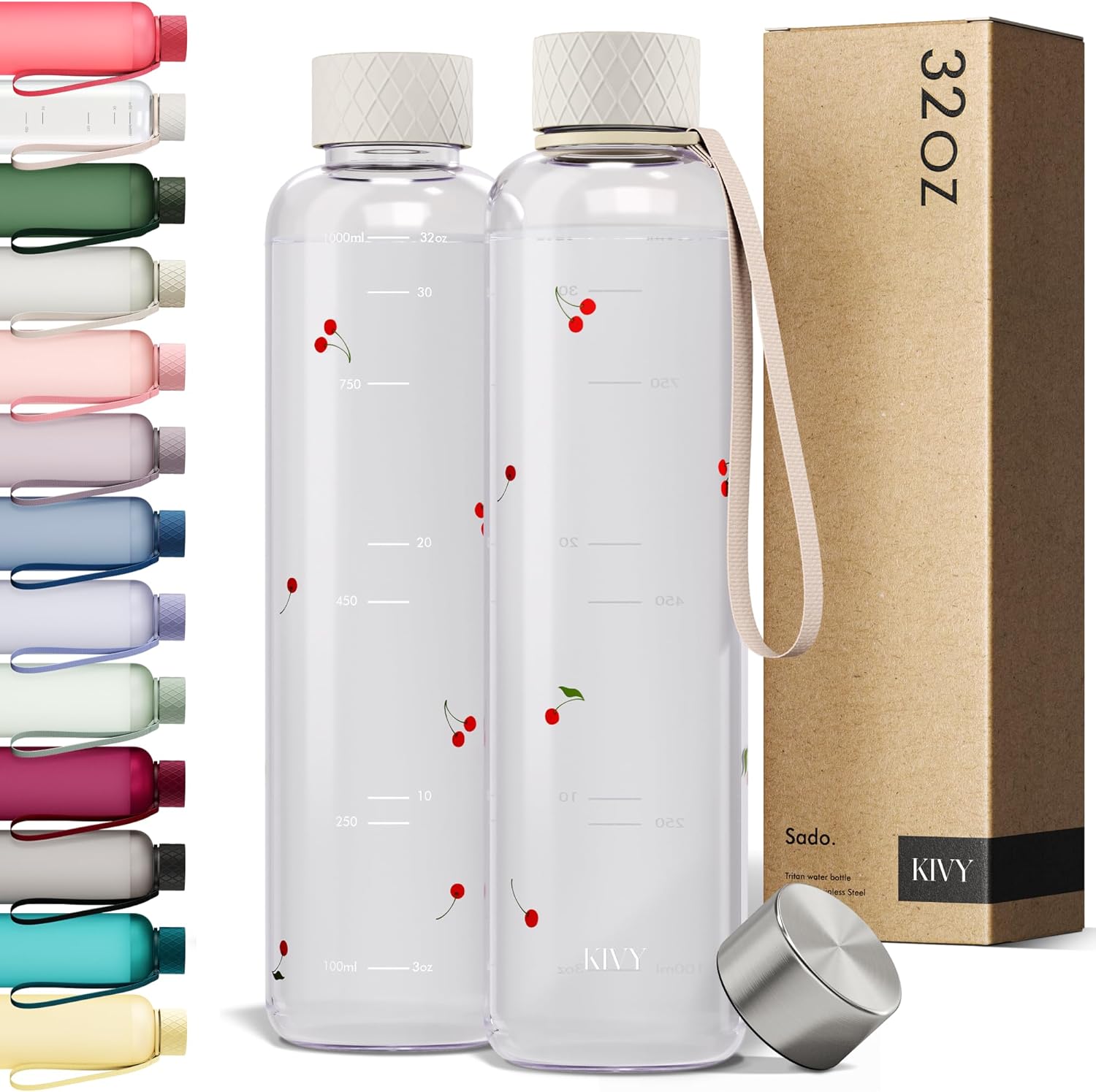 KIVY Clear Water Bottle 32oz - Lightweight & Shatterproof Design