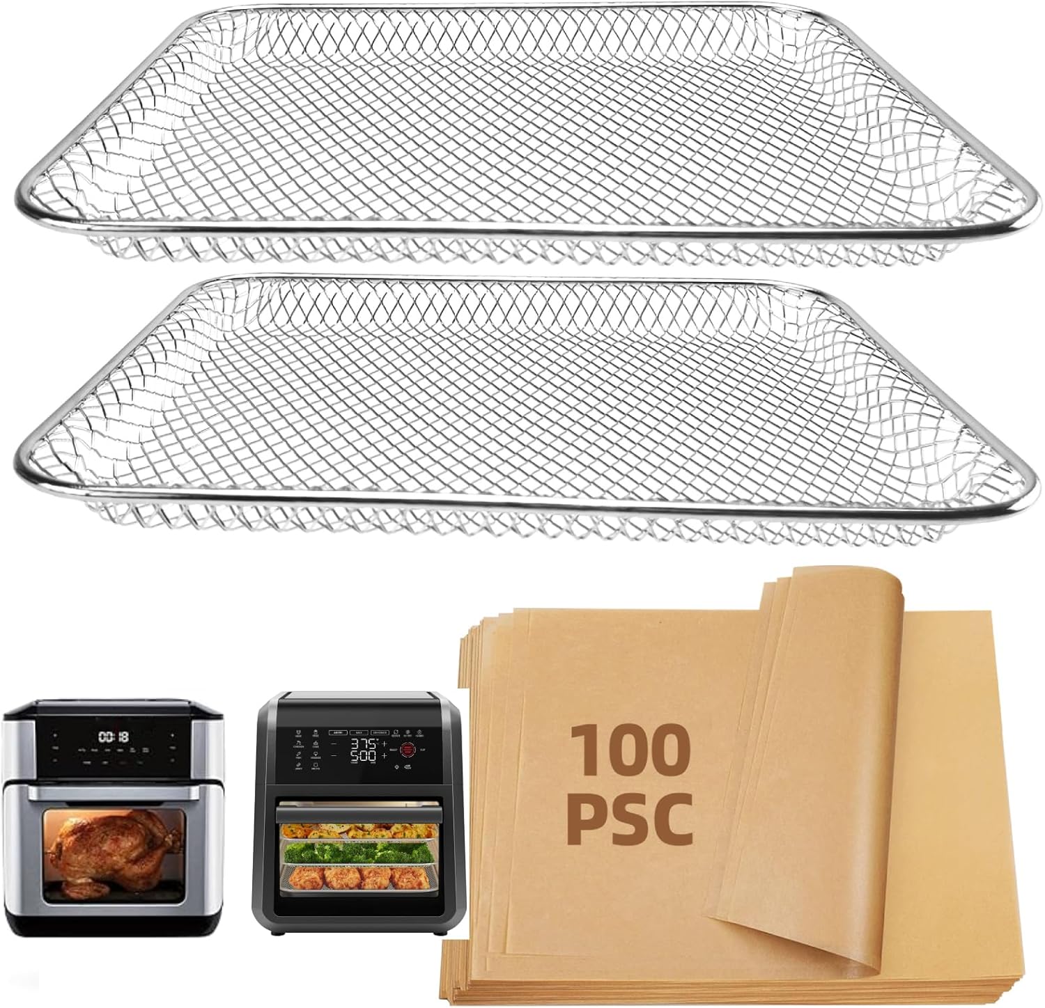100pcs Disposable Liners & 2 Steel Trays for Perfect Air Frying!