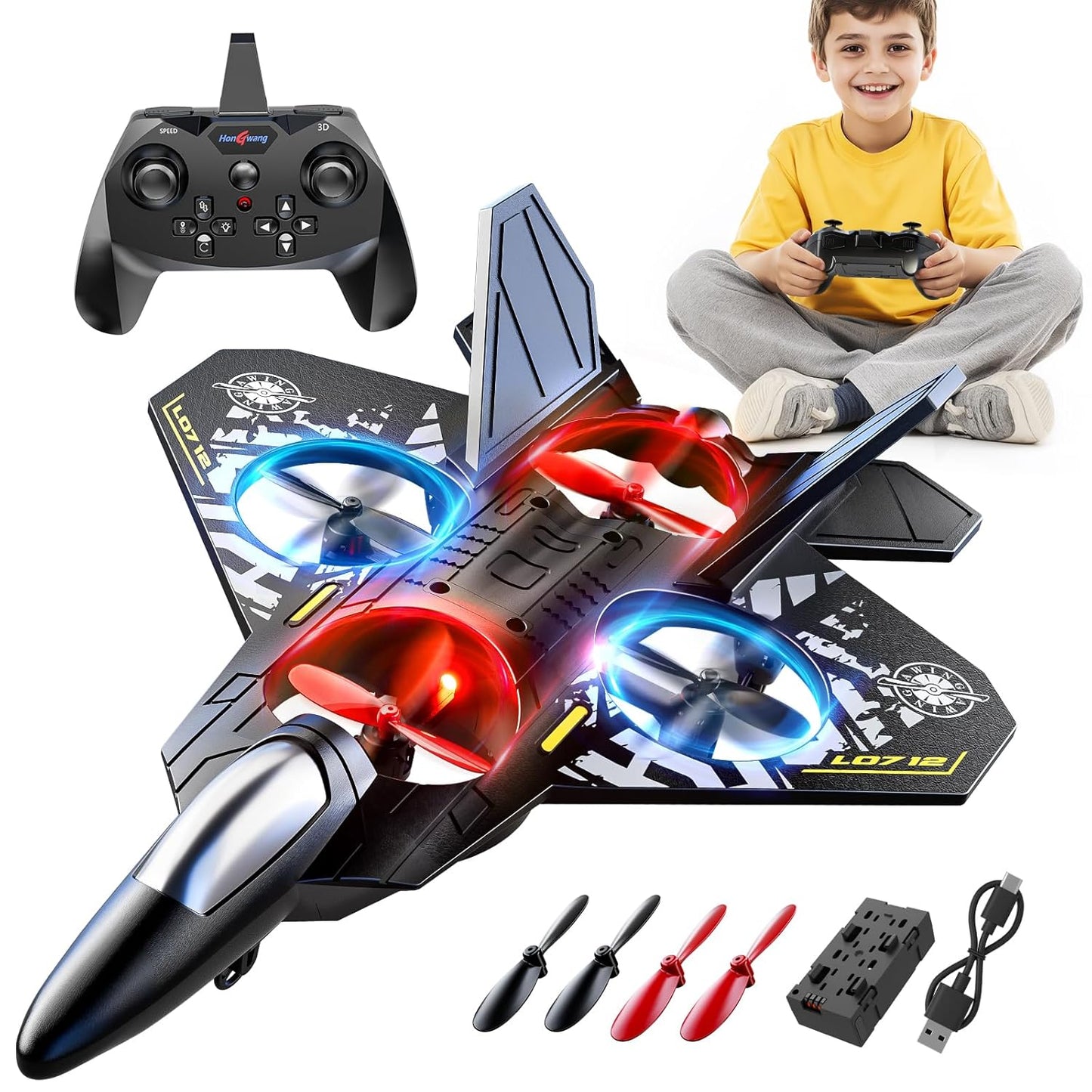 Foam Remote Control Airplane for Kids with Colorful Lights