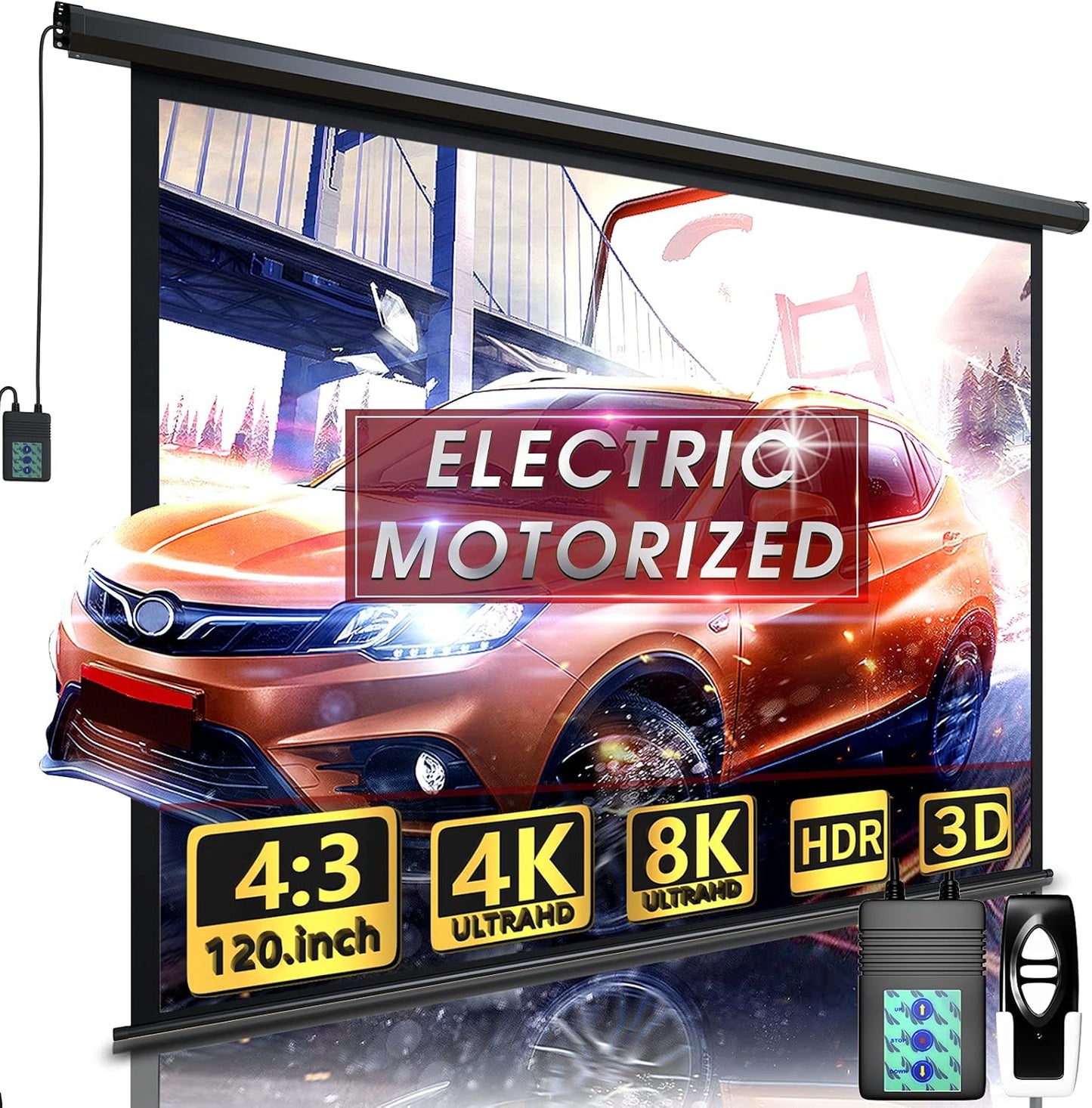 Aoxun 120 Motorized Projector Screen - Enjoy 120 Electric Movies Anywhere