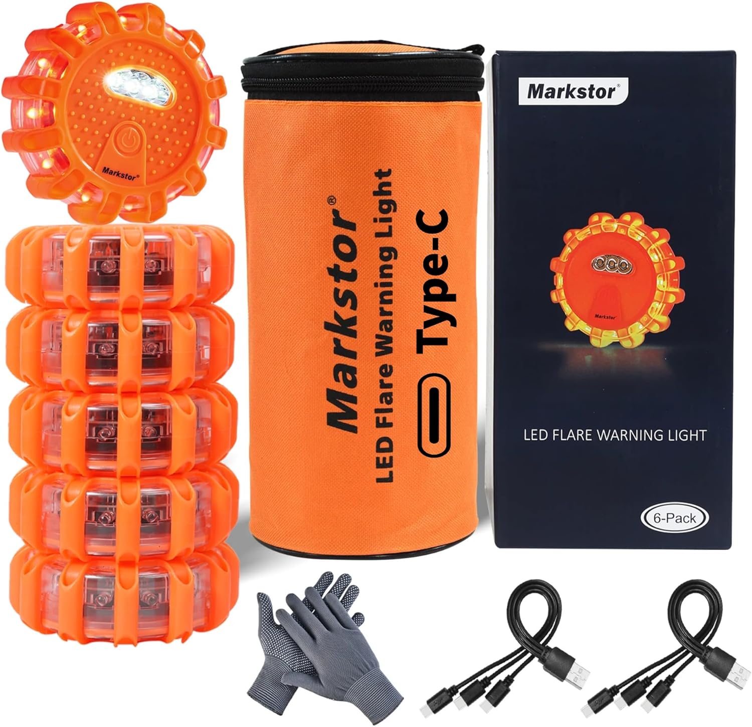 LED Road Flares 6-Pack Emergency Car Kit for Road Safety