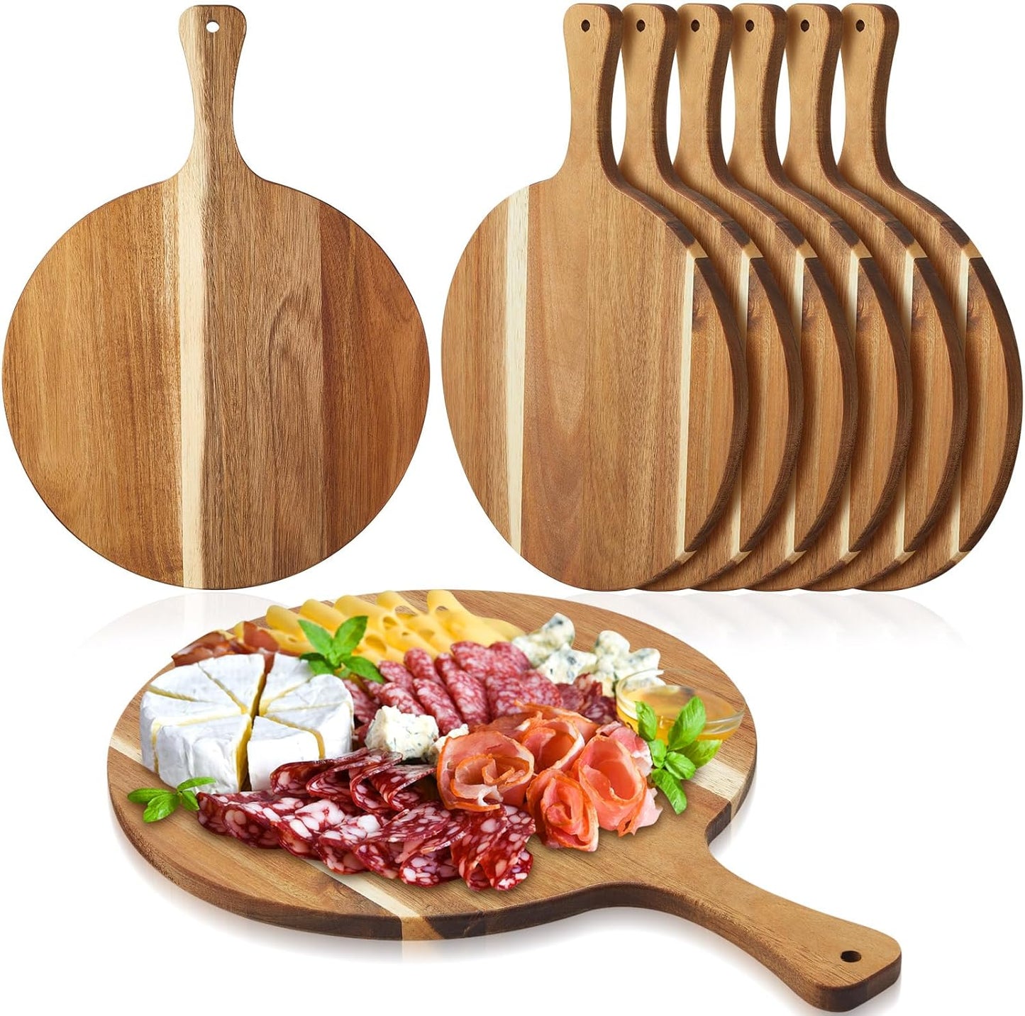 Sliner 6 Pcs Acacia Wood Round Cutting Board Set for Kitchen