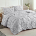 Andency California King Comforter Set Light Grey Pintuck - Elegant