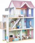 Large Pink Wooden Dollhouse with Furniture - 3-Story Playset
