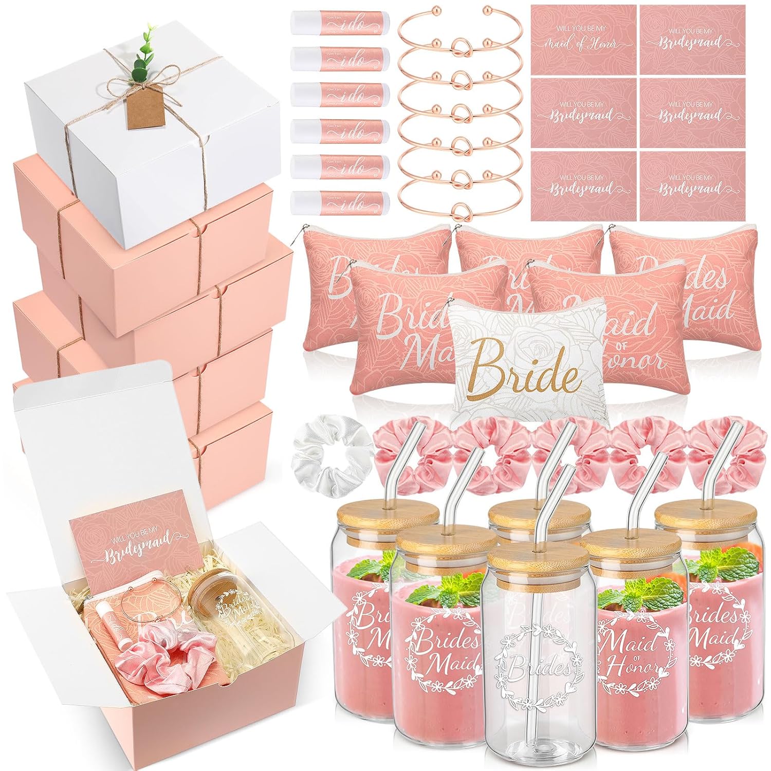 54 Pcs Bridesmaid Proposal Gifts Set for Bridal Shower Events