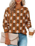 ZESICA Women's Long Sleeve Crewneck Sweater - Cute Oversized Floral
