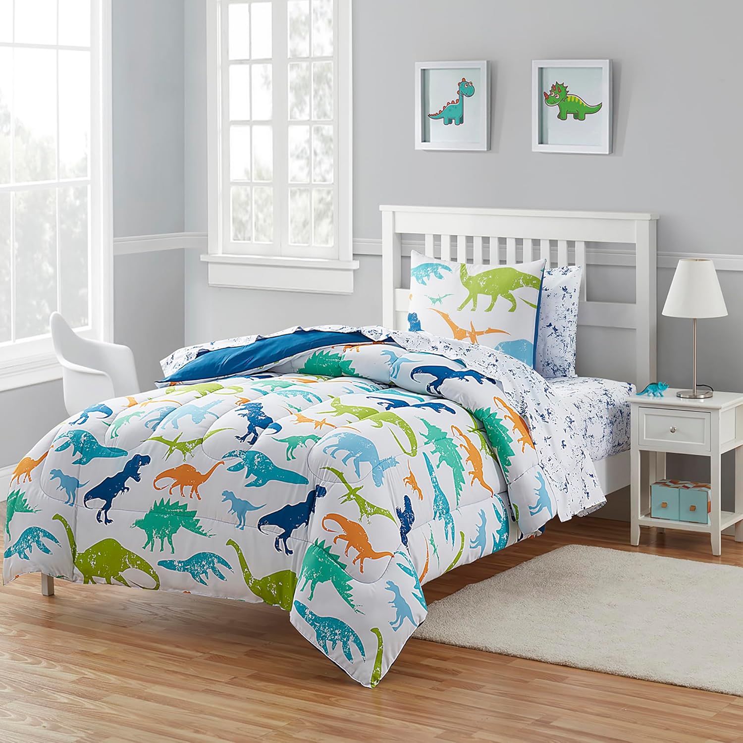Kids Bedding Set Bed in a Bag for Boys and Girls with Dinosaurs