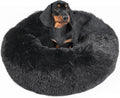 Black Dog Bed for Medium Dogs 28 in Round Calming Faux Fur