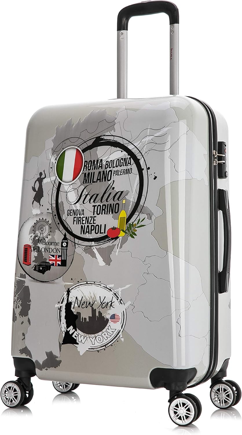 InUSA World Print Luggage with Spinner Wheels for Travel