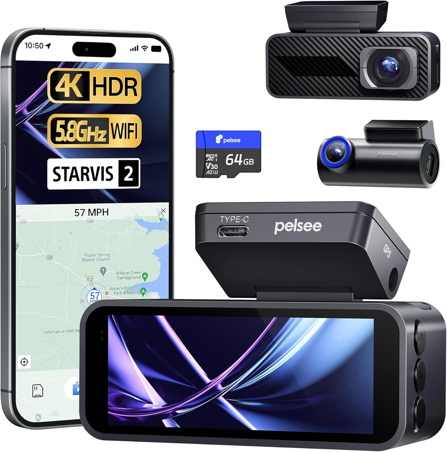 Pelsee P1 Pro Dash Cam Front and Rear with 4K Dual Recording
