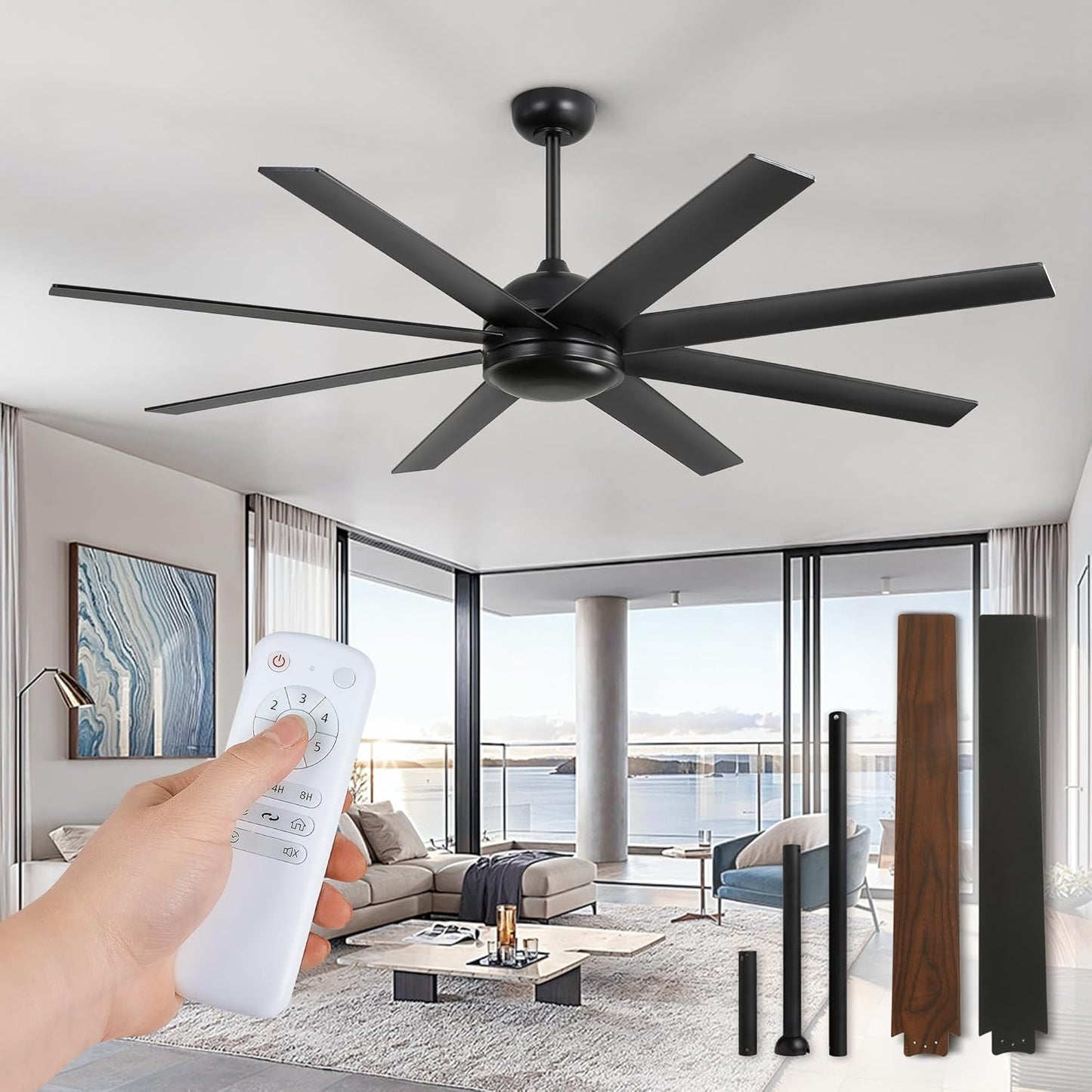 65 Inch Ceiling Fan with Remote for Indoor and Outdoor Use